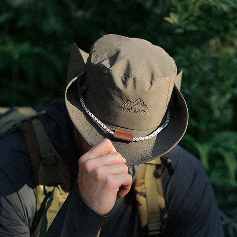 Men Bucket Hat Letter Embroidery Leather Label Cowboy Hat Waterproof Outdoor