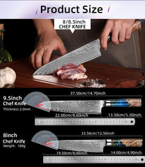 Kitchen Knives-Set Damascus Steel VG10 Chef Knife Cleaver Paring Bread Knife Blue