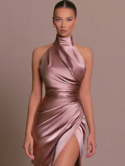 Evening wear Dresses: Party Evening Dress Women Sleeveless Long Halter Dress