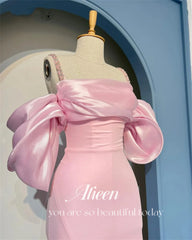 Homecoming Dresses: Off the Shoulders Mermaid Pink Spaghetti Straps Puff Sleeves