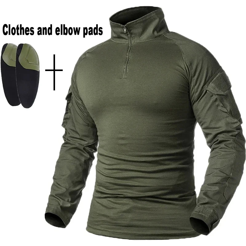 Outdoor Tactical Uniform Military Camo Hiking Training Shirts Workwear Cargo Pants+Pads Airsoft Paintball Hunting Clothes Sets