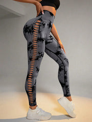 Women Tie Dye Hollow Out Leggings Sports Yoga Pants Fitness Sportswear