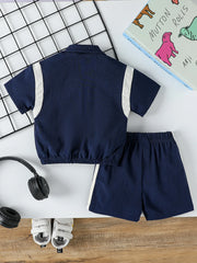 2Pcs Baby Boys Short Sleeve With Zipper Top & Pants Set Summer Outdoor Sports Clothes For 1-3Y Casual