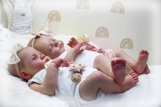 NPK 18inch Irys & Lily Twins Reborn Baby Doll Handmade 3D Skin Multiple Layers Painting Collectible Lifelike Art Doll