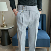 High Waist Men Suit Pants Casual Dress Pants Men Slim Fit Trousers Formal Office