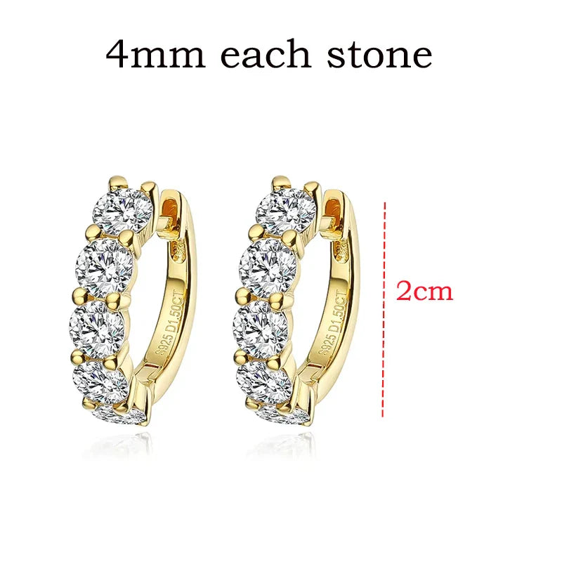 Smyoue 18k 3cttw Moissanite Hoop Earring for Women 4mm Stones D Color Sparkling Created Diamond Earring 100% 925 Sterling Silver
