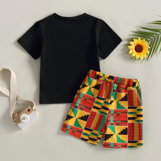 2-7years Kid Boy Summer Shorts Sets African Style Casual Street Party Chest Pocket Shirt + Short Trousers Outfits For Infant Boy