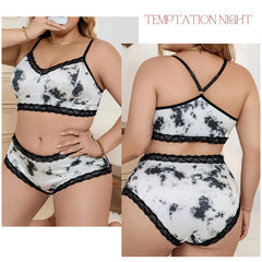 Plus-size Bra Panties Set Chinese Style Ink Print Underwear Push up Cross-strap