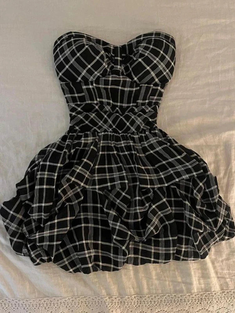Spring Sweet Vintage Elegant Woman Dress Y2k Puff Sleeve High Waist Fake 2 Piece Mini Dress Female Doll Collar Chic Outfits 2025
