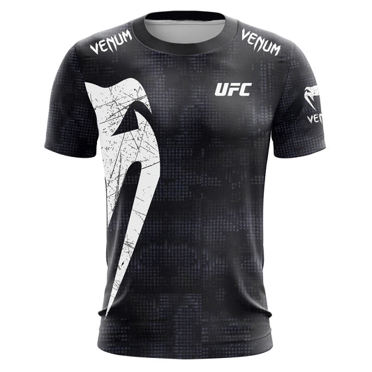 Trendy UFC Men’s Black White T-shirt Summer Casual O-neck Short Sleeve 3D Print Top for Boxing Fitness Training