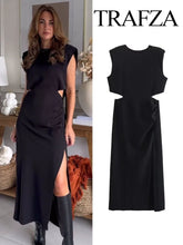 Formal attire Dresses: Women Elegant Cut Out Black Dress Sleeveless Midi Party Dresses