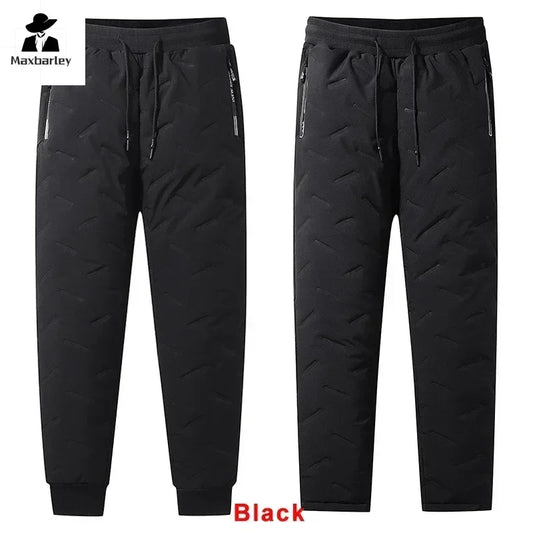 Winter Down Cotton Pants Men's Casual Waterproof Zipper Pocket Thickened Wool