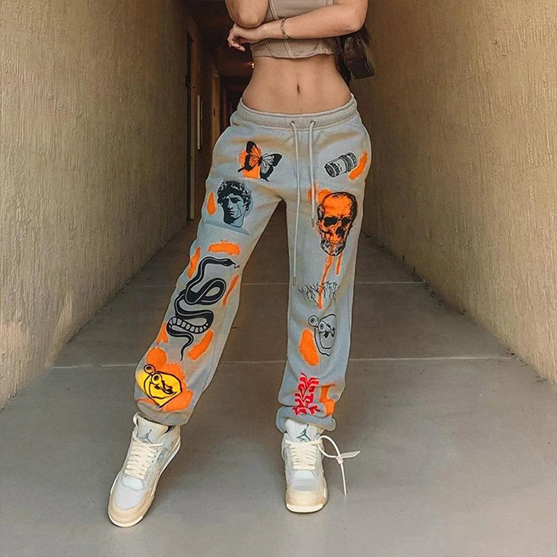 Women Sweatpants Joggers Y2K Harajuku Cartoon Skull Printed Streetwear Sweatpants