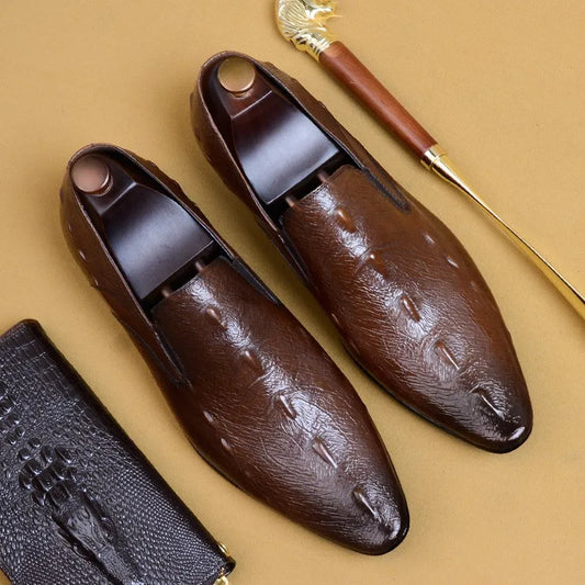HNXC Men Dress Shoes Crocodile Pattern Black Casual Men Luxury Loafers