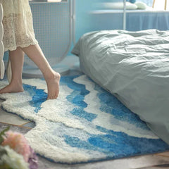 Wave Rug High-Quality Flocking Anti Slip Carpet Bathroom Blue Sea Tufted Carpet