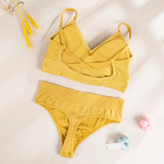 Women Top Panties Set Cotton Tops Low Waist Briefs Underwear Set Comfortable Soft