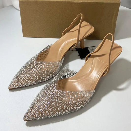Women's High Heeled Sandals Transparent Pointed Toe Elegant Ladies
