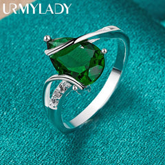925 Sterling Silver Water Drop Turquoise 7-10# Ring For Women Wedding