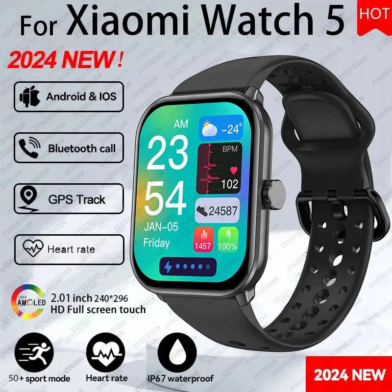 New BOXUXING Watch 5 Global Version Men Women HD AMOLED Screen Heart Rate Bluetooth Call GPS Track Waterproof Sports Smart Watch