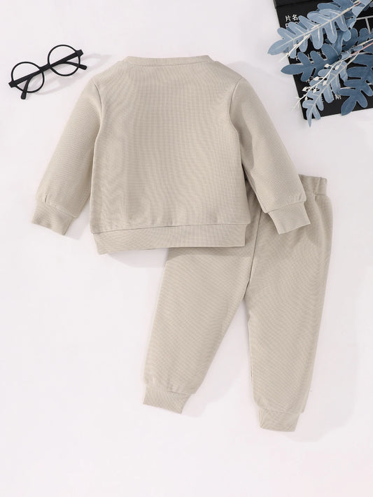 A New Spring And Autumn Children's Hoodie Waffle Set For Boys A Casual Long-Sleeved And Long-Pants 2-Piece Set