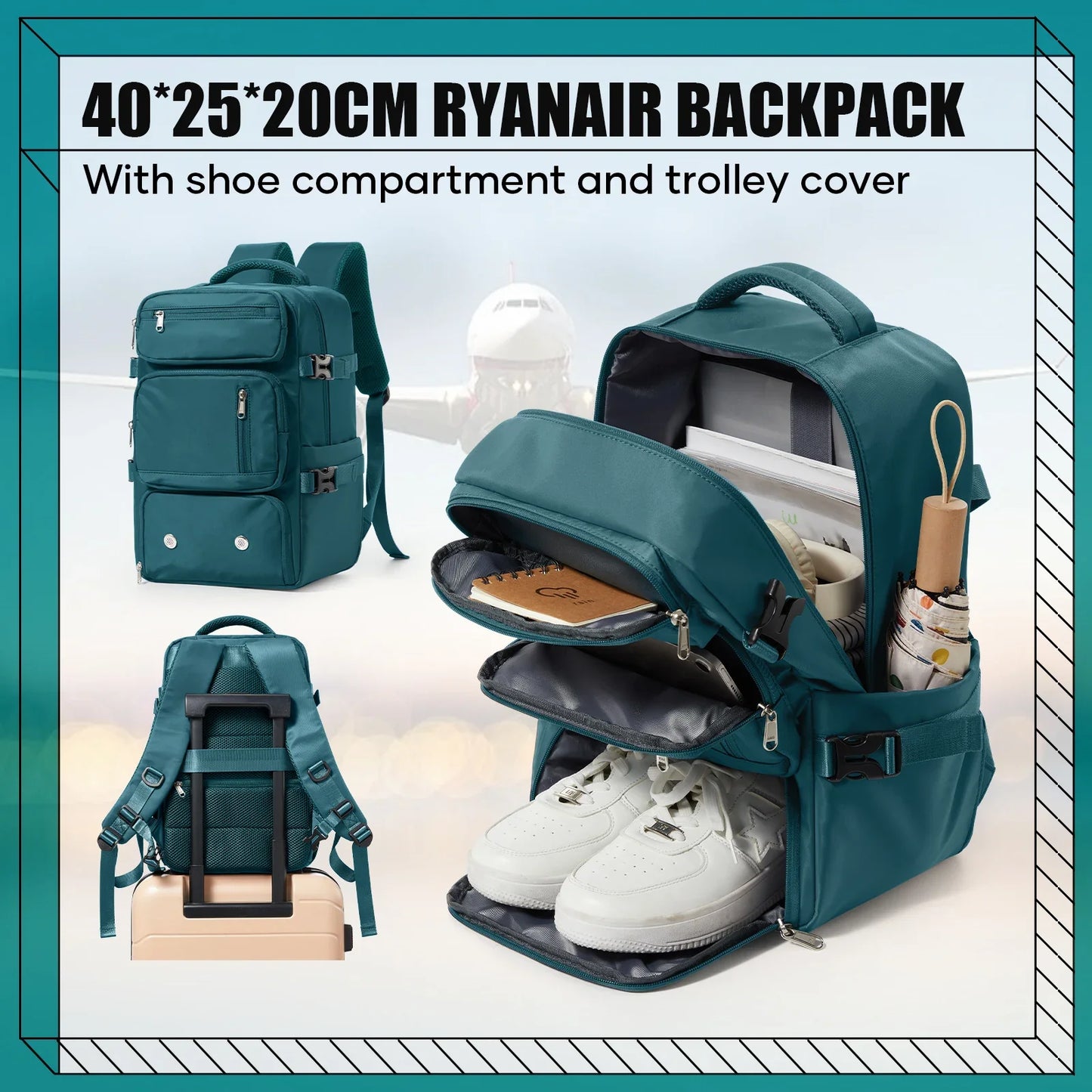 Travel Backpack Airplane Cabin Bag Ryanair Backpack 40x20x25 Luggage Laptop Bag Anti-Theft Men Women's Bag for Sports Trekking