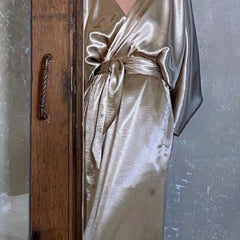 Evening Dresses: Long Dress Women Glossy Long Sleeve V Neck Evening Wrap