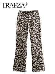 Leopard Print Pant For Women Fashion Vintage High Waist Slim Trousers