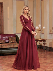 Homecoming Dresses: V-Neck Formal Evening Dresses Long Sleeve Cocktail Prom Dress
