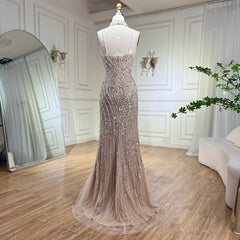 Homecoming Dresses: Spaghetti with split Strap Beaded Evening Dresses