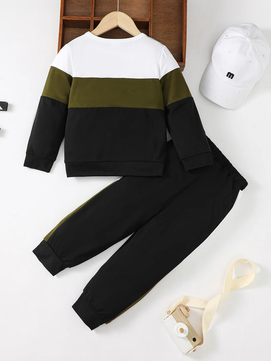 Winter Cool 4-7 Years Old Boy Long Sleeves Splicing Fabric Fashion Sports Clothing