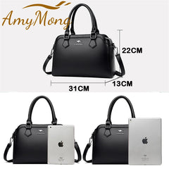 Multi-pocket Handbag Purses Genuine Cowhide Leather Shoulder Bag