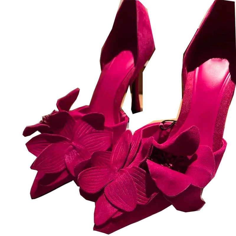 Elegant Woman High Heeled Shoes Sweet Rose Closed Toe Footwear