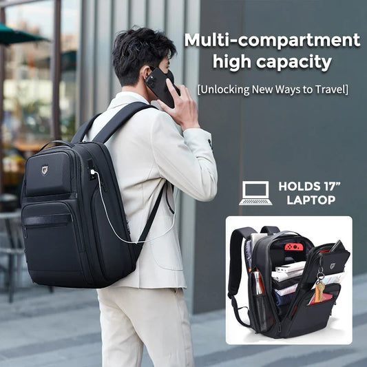 Fenruien Men 36L Business Backpack USB Waterproof Multi Pocket Backpacks Fit 17.3 Inch Laptop