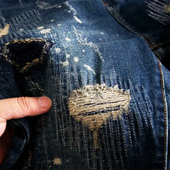 Jeans for Men Straight Cropped Trousers Graphic Motorcycle with Print Pockets Male