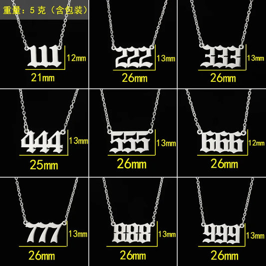 Stainless Steel Angel Number Lucky Numbers Necklaces 111 222 333 444 555 777 888 999 666 000 Pendant Necklace Charms Jewelry