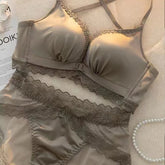 Women's Lingerie Set Silk Ruffles Lace Bras French Underwear Front Closure