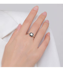 925 Sterling Silver Fashion Black Enamel Finger Ring Clear Square CZ Ring