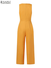 Women Sleeveless Long Jumpsuit ZANZEA 2023 Summer Wide Leg Pant