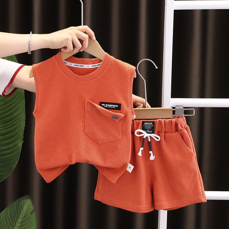 New Summer Baby Boys Solid Vest Shorts 2Pcs/Sets Clothes Children Infant Outfits Toddler Casual Sports Costume Kids Tracksuits