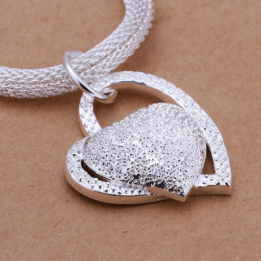 925 Sterling Silver Necklace Gorgeous Charm Fashion Heart Wedding Lady