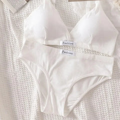 Women Cotton Bra Set Briefs Low Waist Panties Wire Free Bralette Sport Lingerie