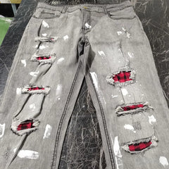 Ripped Jeans Men Stretch Skinny Grey Blue Black Hip Hop Denim Trousers