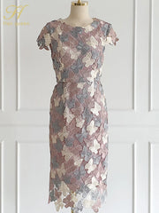 Evening wear Dresses: Elegant Chic Lace Dresses Women Retro Dress