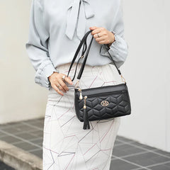 Double Zipper Crossbody Bag Fashion PU Diamond Lattice Shoulder Bag