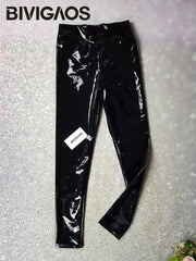 Women Mirror Leather Leggings Reflective Shiny Stretch Tighten PU Leather Pants