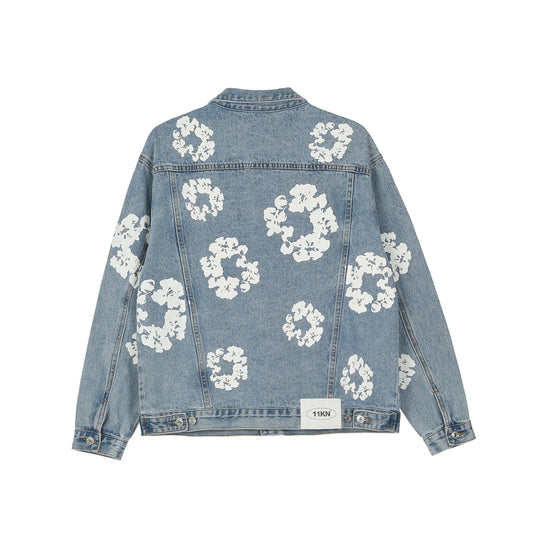 High Street Men's Denim Jacke Kapok Print Graffiti Loose Jeans Coat
