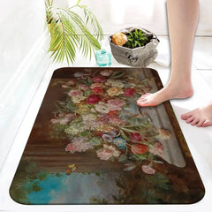 Retro floral oil painting printed area rug non-slip absorbent bathroom toilet entrance