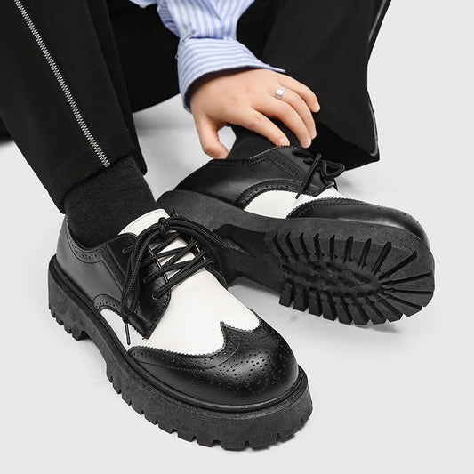 STRONGSHEN Men Casual Fashion Shoes Handmade Carving Brogue Leather Business