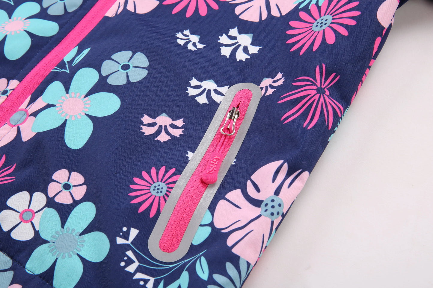 Girls Flower Navy Rain Jacket for Waterproof Coat Lightweight Hooded Warm Lined Raincoats Windbreakers