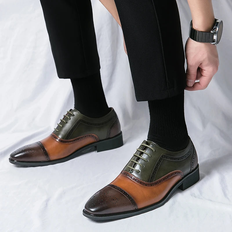 Men's Fashion Brogue Shoes Triple Joint Mixed-Colors Men Formal Business Leather Shoes